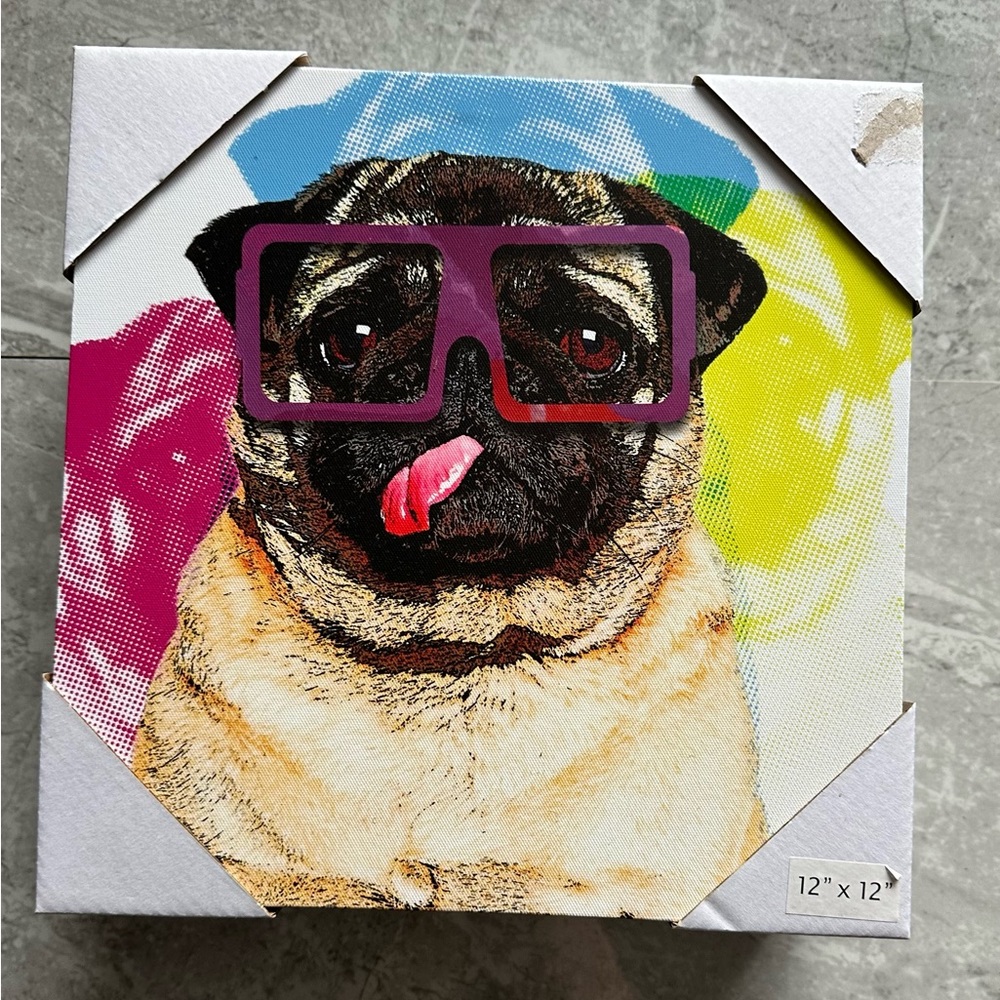PUG with Glasses Canvas Home / Office Wall Decor 12x12
